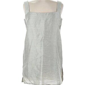 00s Vintage Silver Shift Dress by Secendo EU 38 US 8 Metallic Linen Blend